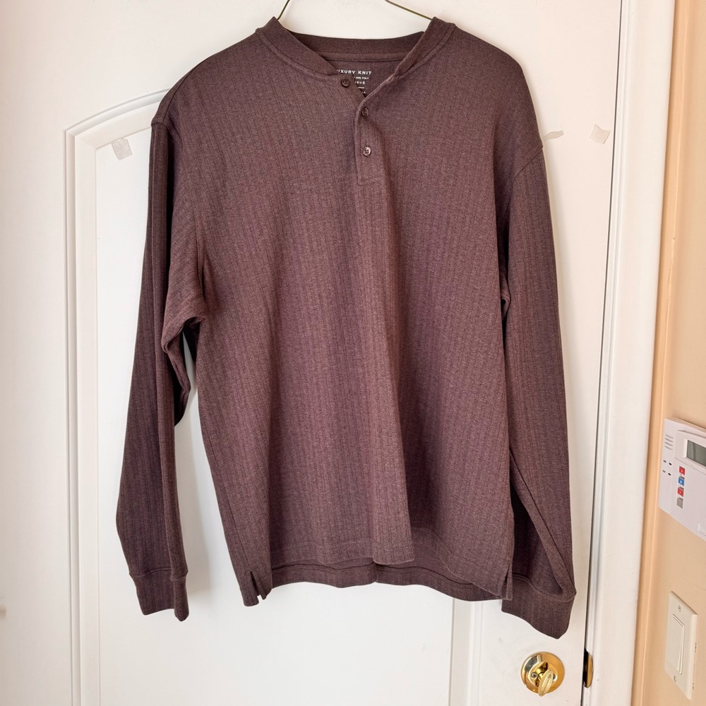 Consensus Luxury Ribbed Knit Brown 3 Button Long Sleeves Henley Shirt Mens XXL